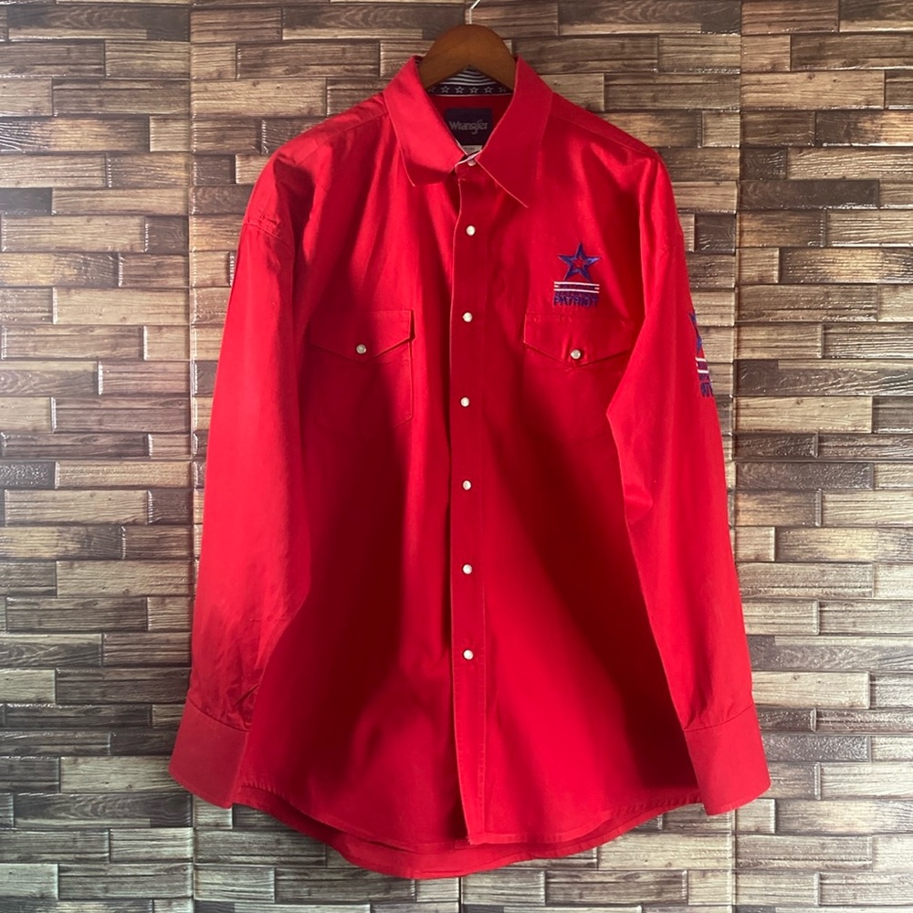 Mens XL Wrangler National Patriot XL Western Red Button Down Pearl Snap Shirt